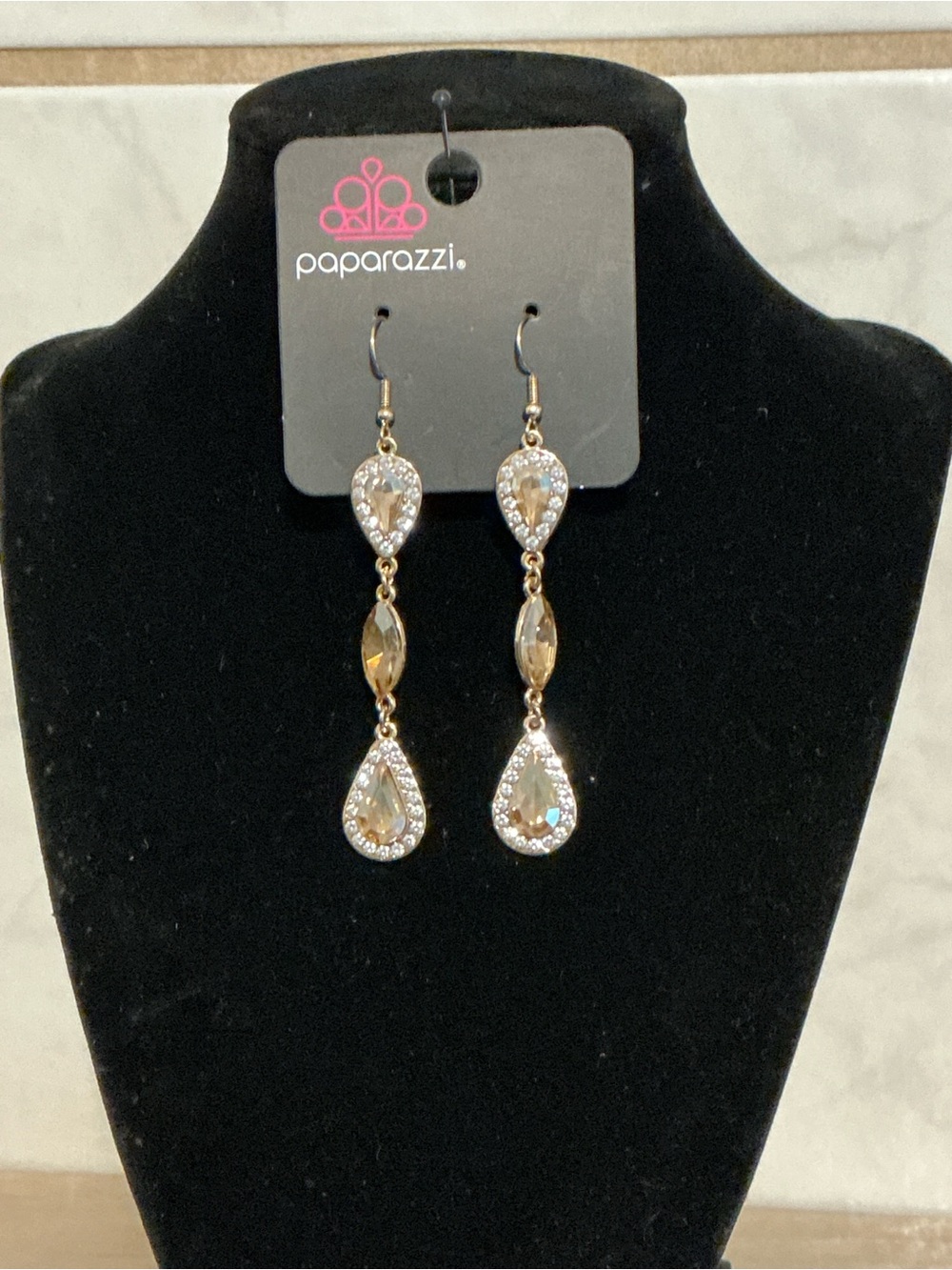 paparazzi Gold Teardrop Dangle Earrings - Champagne